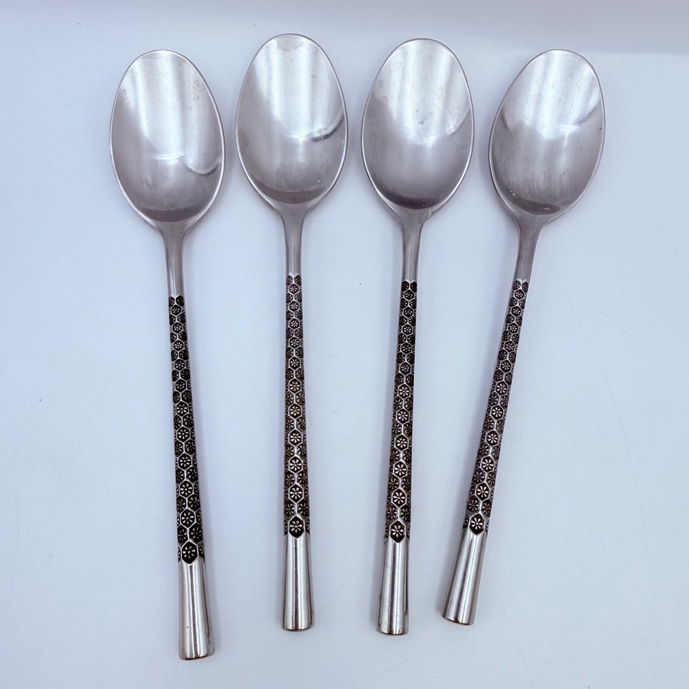 Stanley Roberts SRB116 Dinner Spoons Stainless Japan Honeycomb Floral Set of 4